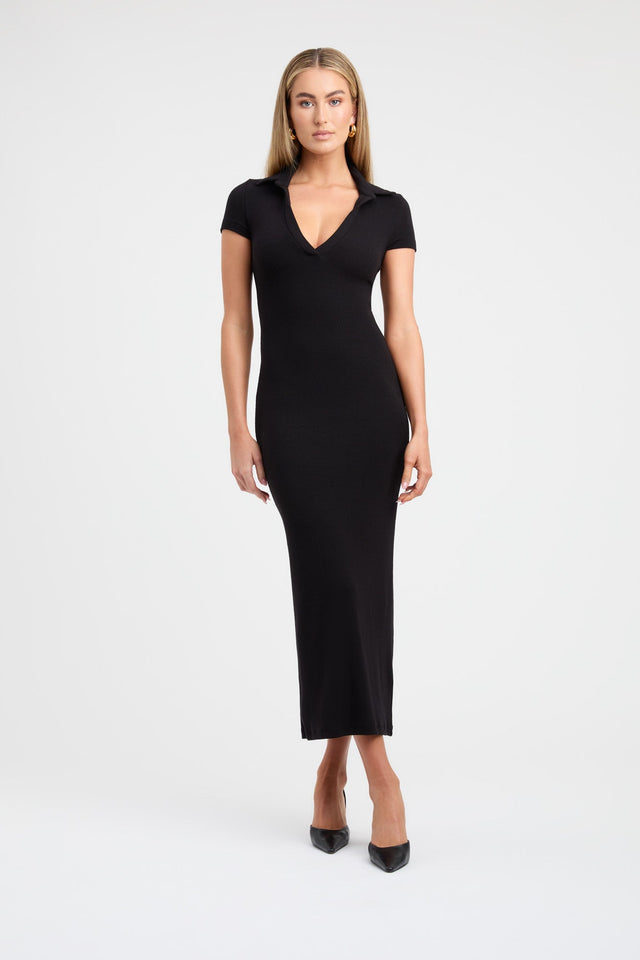 product Tilly Dress Kookai Bodycon Midi Fitted V-neck black womens-dresses 