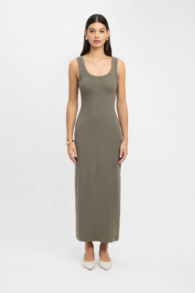 product Romeo Tank Dress Kookai Straight Maxi Fitted Scoopneck olive womens-dresses 