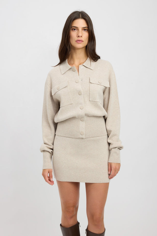 front Amelia Knit Jacket Kookai Long sleeve Regular grey womens-coats-and-jackets 