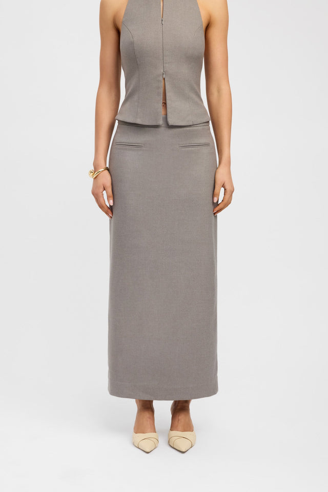 front Raine Core Midi Skirt Kookai Straight Maxi grey womens-skirts 