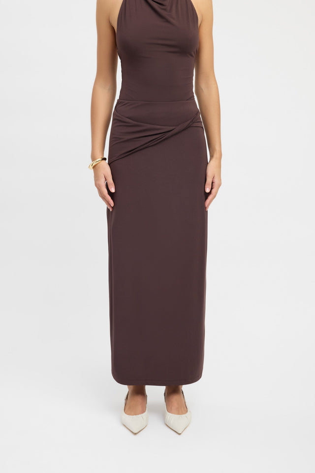 front Milly Maxi Skirt Kookai Straight Maxi brown womens-skirts 